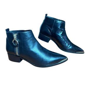 1. STATE Boho Boots Womens Size 7.5 Black Leather Pointed Toe Ankle Zip Western